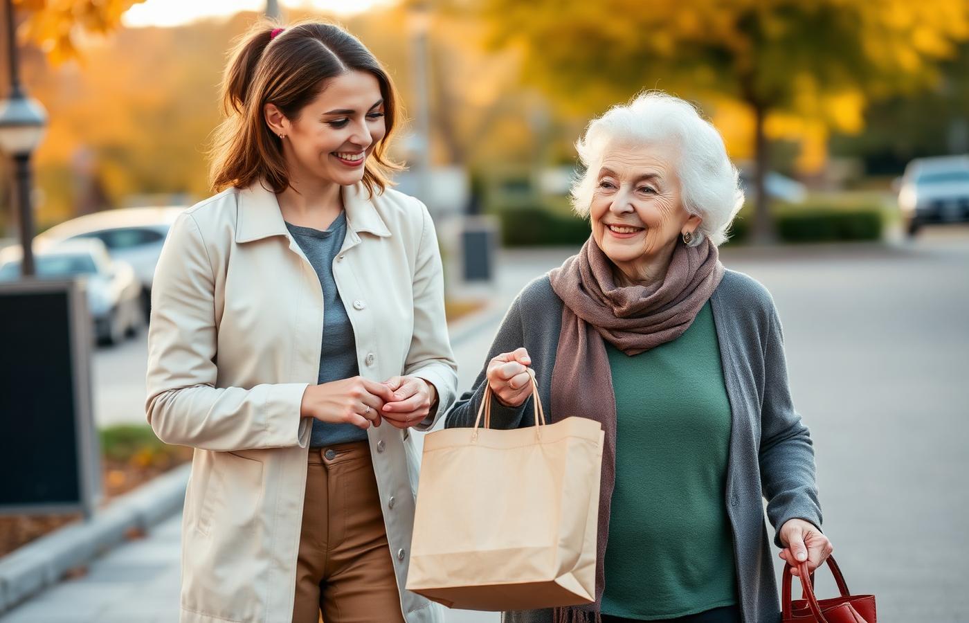 Caregiver walking with a senior outdoors